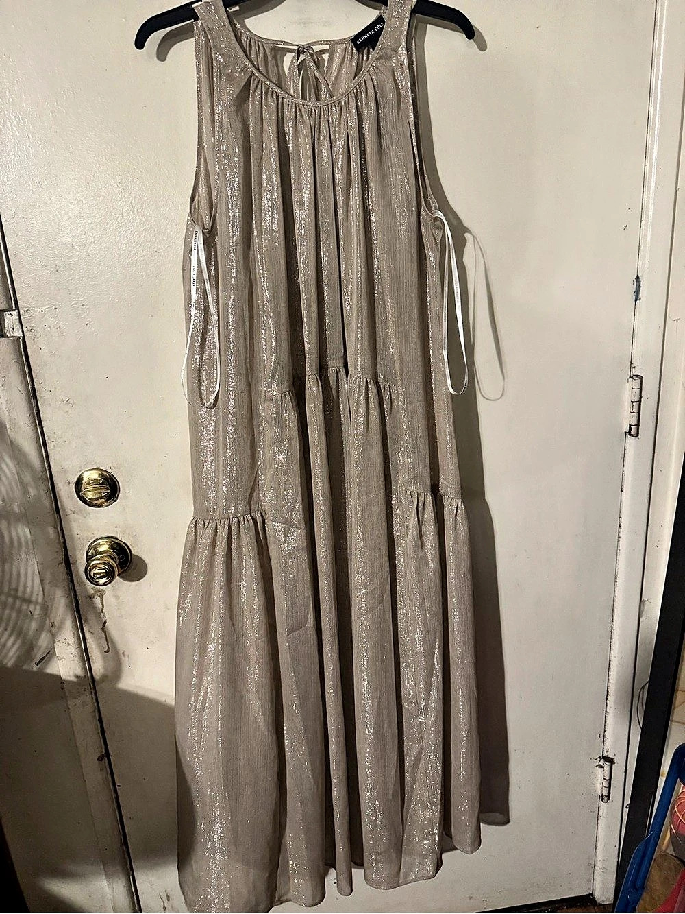 Kenneth Cole Halter Neck Tiered Maxi Dress Beige Large